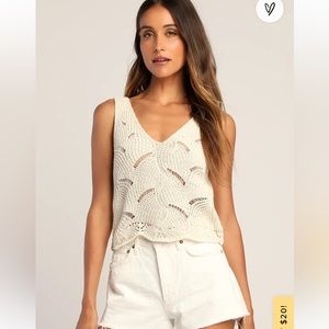 LULU’s Pointelle Princess Beige Sweater Knit Cropped Tank